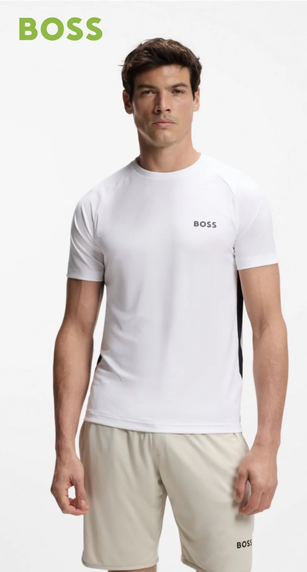 BOSS — heren wit performance T-shirt met beige short